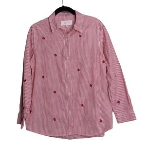 THE GREAT. Campus striped long-sleeve button-down shirt poppy apple S